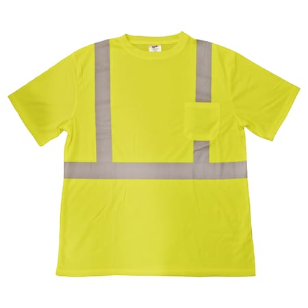 Hi-Vis ANSI Type R, Class 2 Short Sleeve T-Shirt w/ 2"" Reflective Tape and Left Front Pocket, 3XL -  AZUSA SAFETY